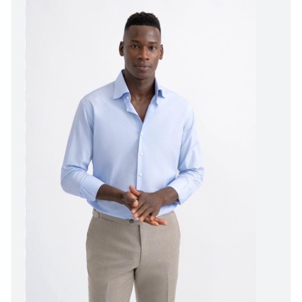 Proper Cloth Thomas Mason Goldline Light Blue End-on-End Dress Shirt Mens 17 34